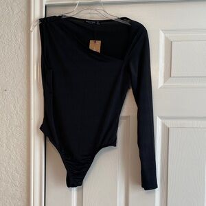 Nasty Gal Black One-Shoulder Long Sleeve Bodysuit
